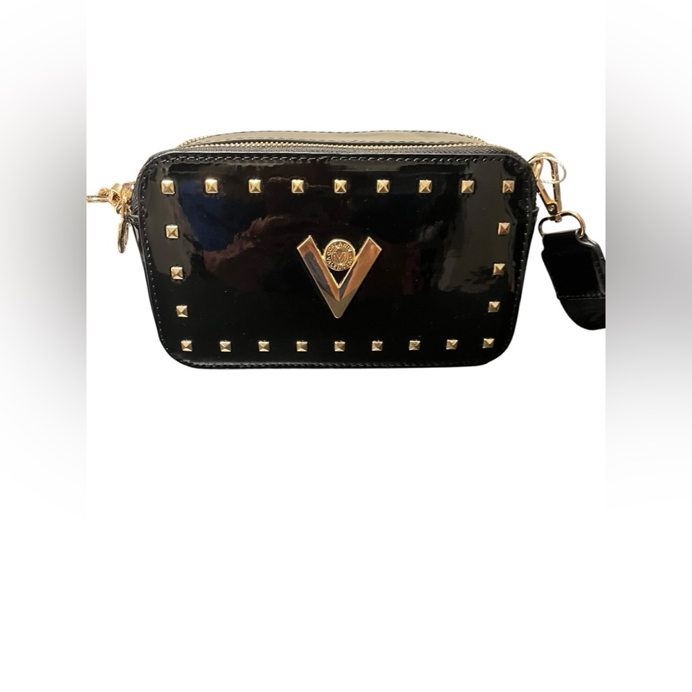 Valentino Orlandi Black Patent Studded Crossbody Camera Bag NWT